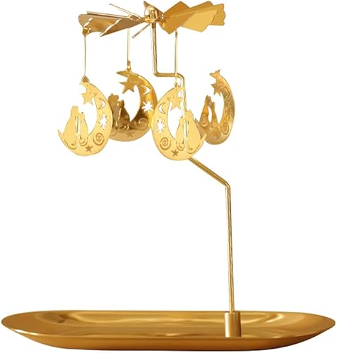 Miniatura 1 de Creahaus Portavelas giratorio con bandeja, giratorio de vela con carrusel Glod, portavelas de metal giratorio para centro de mesa, Navidad, día de