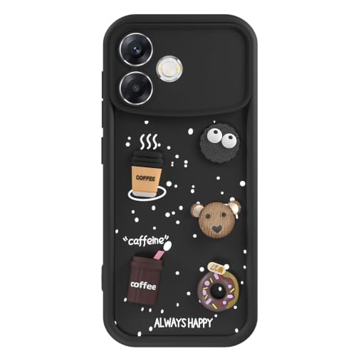 Image of Pikkme Back Cover for Oppo F33 Pro 5G | 3D Bear Silicone Cute & Fun Coffee Cartoon | Full Body Protection Bumper Case (Black)