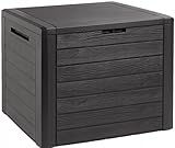 FEINZ Coffre de jardin 140 L – Coffre de rangement résistant aux intempéries avec couvercle – Coffre de jardin verrouillable – Plastique imitation bois – Pour balcon, jardin et terrasse – Anthracite