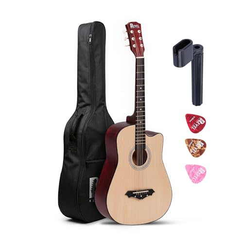 Image of Revel 38 Inches Lindenwood Cutaway Design Acoustic Guitar With Carry Bag And Plectrums. (Natural)