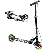 AIYAPLAY Patinete Plegable para Niños de 3-8 Años, Patinete Infantil de 2 Ruedas con LED Luces, Manillar de 4 Altura Ajustable, Freno Posterior y de Mano, Negro