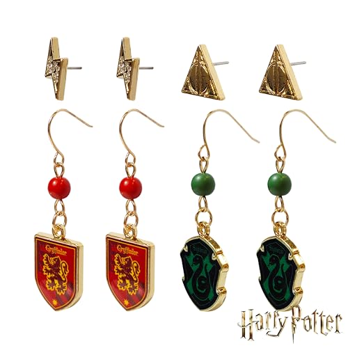 Harry Potter Earrings 4 Hypoallergenic Earrings for Girls 2 Stud Earrings 2 Fishhook Drop Earrings Sets with Charms One Size Fits All Harry Potter Jewelry for Women Harry Potter Accessories Ages 4+