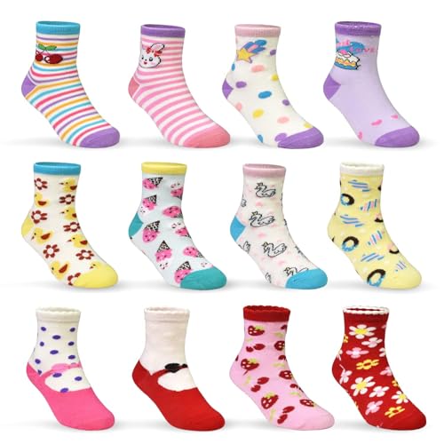 Image of Tphon 12 Pairs Toddler Non Skid Socks with Grips Anti Slip Bottom, Cotton Non Slip Ankle Crew Socks for Boys, Girls, Kids(1-7Years)