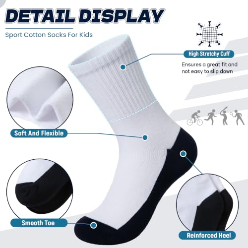 Image of Kids Classics Crew Socks 10 Pairs Child Boy Girls Athletic Cotton Basic School Uniform Breathable Casual Sports Socks