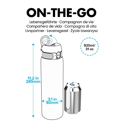 Ion8 Vacuum Insulated Stainless Steel 1 Litre Water Bottle, 920ml, Leak Proof, One-Finger Open, Secure Lock, Carry Handle - Image 4