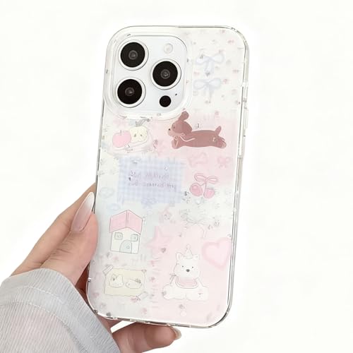 iPhone14Pro 用 ケース ins キャラクター星柄 犬用落下防止 2層構造 ストラップ付き 指紋防止 放熱機能 日韓風 insスタイル キャラクター 可愛い ピンクホワイト ファッション 流行