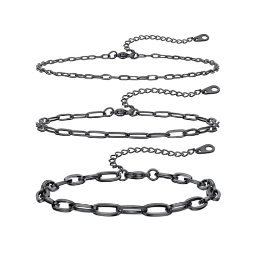 ChainsHouse Ankle Bracelets for Women, Stainless Steel Chain Anklets Waterproof, Women Summer Beach Jewelry Gift, Come with Box 03. 3Pcs-(2+3+6mm)-Pap