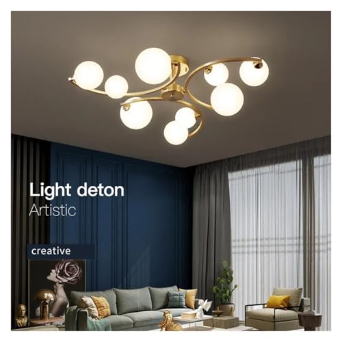 Lustre plafonnier doré design en cuivre avec éclairage LED salon - 3