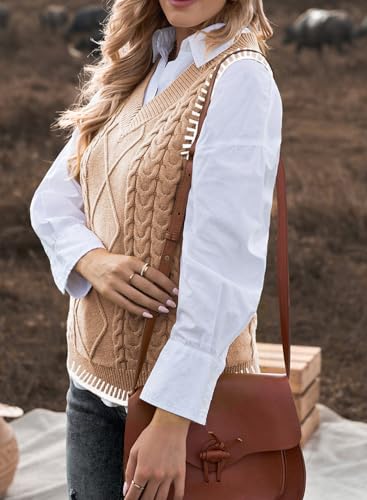 Image of EVALESS Oversized Sweater Vest for Women V Neck Sleeveless Solid Color Loose Pullover Sweater