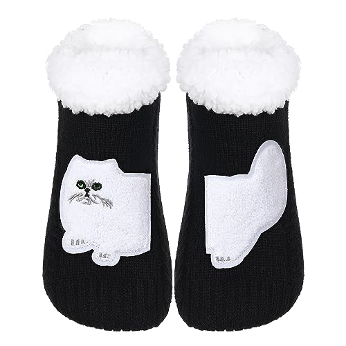 Image of ZYZX Cute Cat Slipper Socks for Women with Grips,Fuzzy Socks Indoor