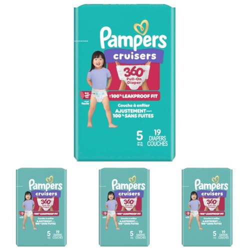 Image of Pampers Diapers - Cruisers 360 - Size 5, 19 Count, Babyproof up to 100% Leakproof Pull-On Diaper (Packaging May Vary) (Pack of 4)