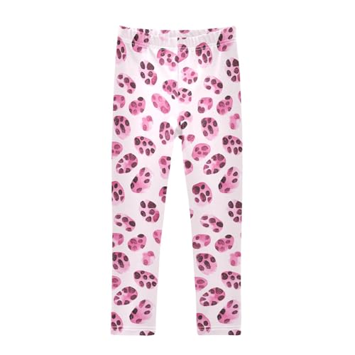 KLL Pink Glitter Leopard Print Little Girls Cotton Leggings Fashion High Waisted Lounge Pants Exercise