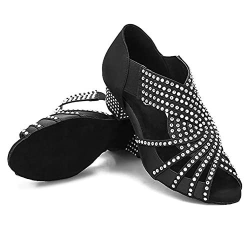 HIPPOSEUS Women's Rhinestone Dance Shoes Slip on Ballroom Salsa Bachata Performance Practice Dancer Shoes Low Heel3