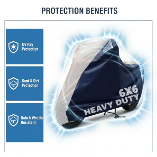 Image of 6X6 Heavy Duty Bike Cover for Pulsar 220F, Dual Tone White & Blue, All-Weather Protection, Waterproof, UV Resistant, Dustproof, Windproof, Durable Outdoor Motorcycle Body Covers for Daily Use