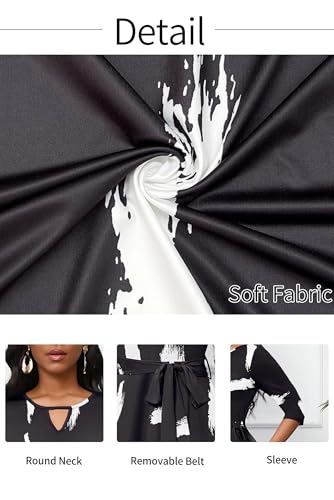 Image of CLOCOR Midi Dresses for Women Casual A-Line Fit and Flare Dress Crewneck 3 /4 Sleeve Keyhole Cocktail Party Church Dress