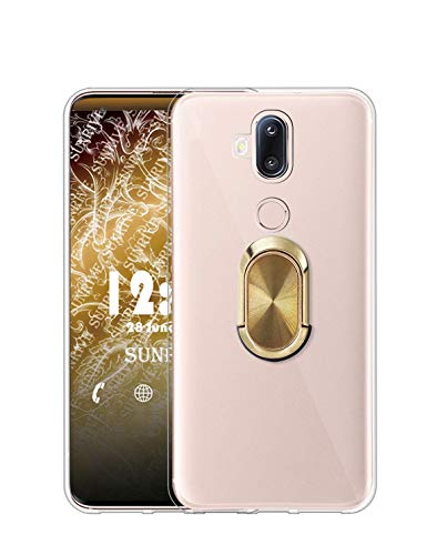 Sunrive Funda para ASUS Zenfone 5 Lite ZC600KL Silicona Transparente Gel Carcasa Case Bumper Anti-Arañazos Espalda Cover Anillo Kickstand 360 Grados Giratorio(A4 Dorado) + 1 x Lápiz óptico