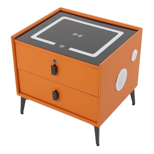 Headery Smart Nightstand w/Fingerprint Lock Drawers, Smart Bedside Table w/USB