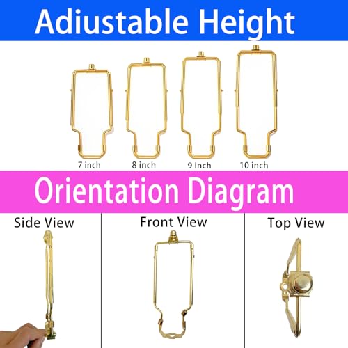 Image of Lamp Shade Harp Holder for Spider Lampshade,7 /8 /9 /10 Inch Height Adjustable,3 /8 inch Standard Saddle,E14 /E26 /E27 Light Base UNO Fitter Adapter Converter,Lamp Kit and Parts,Lamp Harp (Gold)