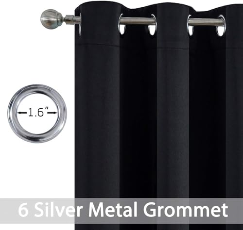 Yakamok Blackout Curtains Room Darkening Thermal Insulated Window Panels,Solid Grommet Top Drapes for Bedroom/Living Room(38Wx90L, Black, 2 Panels)