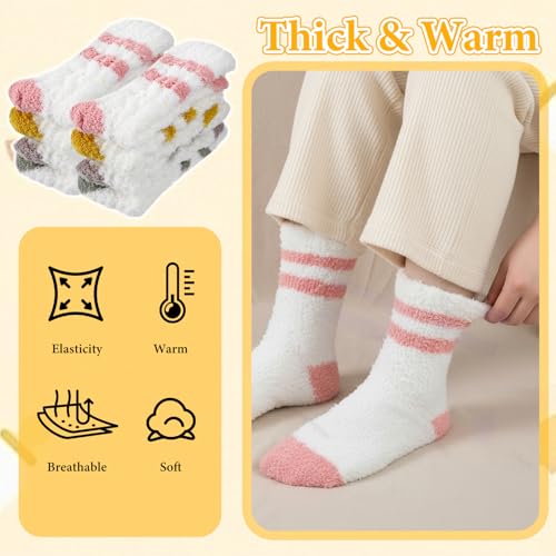 5 Pairs Fuzzy Socks for Women Microfiber Soft Cozy Socks Fluffy Slipper Sock Plush Warm Sock for Women Fall Winter Christmas, Plush Home Sleeping Sockss2