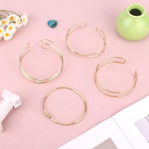 4pcs Arm Cuff Jewelry Set, Golden Adjustable Arm Band Bracelet Bangle Minimalist Classical Coil Armlet Accessories for Women Party Wedding3