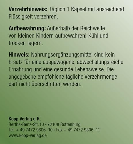 KOPP Vital® Grünlippmuschel – 180 Kapseln – Reines Muschelextrakt – Sanfte Verarbeitung – Ohne Zusatzstoffe, Laktosefrei, Glutenfrei – Made in Germany - 111 g