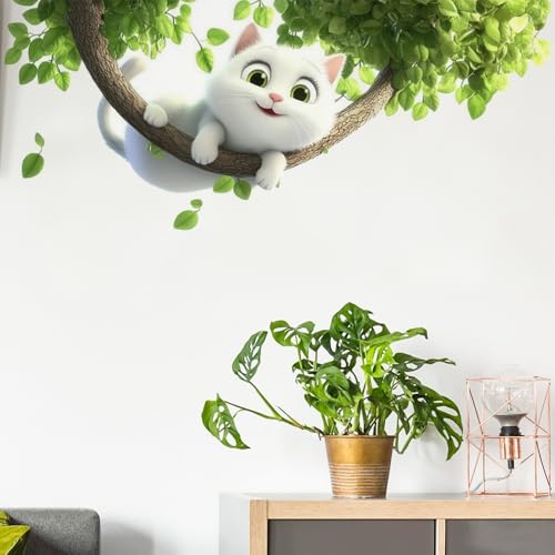 COVPAW Sticker mural décoratif pour chambre d'enfant, chambre de bébé, salon, chambre à coucher, motif de chat mignon, balançoire, branche de chat, 60 x...