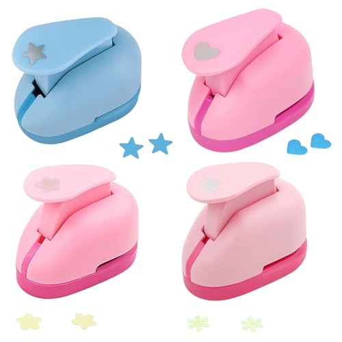 4 Stück Papierstanzer Set, Motivstanzer Set Papier Stern Herz Kirschblüten Schneeflocke, DIY Scrapbook Fotoalbum Handwerk, Stanzer für Papier, Kreative Stanzen