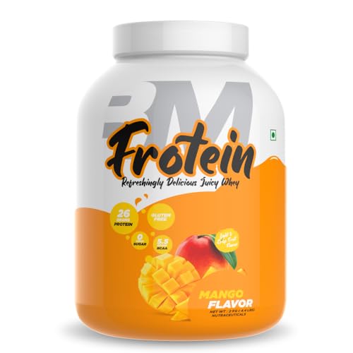 Bigmuscles Nutrition Frotein 26g Refreshing Mango Flavored Hydrolysed Whey Protein Isolate[59 Servings, 2 kg] with Free T-Shirt | 15g EAA, 0g Sugar