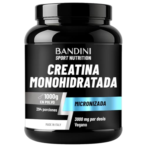 Bandini® Creatina Monohidratada en Polvo 1kg/1000g Pura - Para mejorar el Rendimiento y la Potencia Muscular - A base de Monohidrato de Creatina - Suplemento deportivo sin aditivos - 100% Vegano