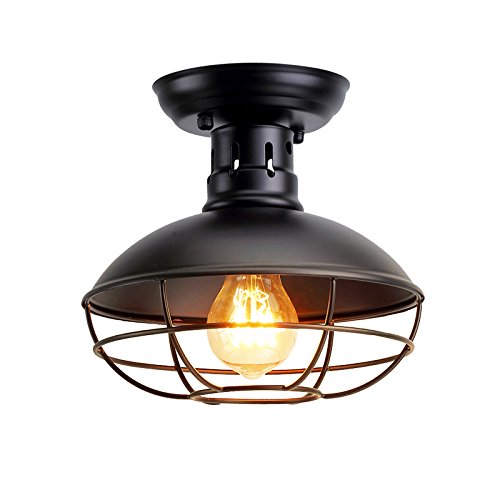 Industrial Vintage Metal Cage Pendant Lighting Rustic Flush Mount Ceiling Light Lamp Fixture Black Hanging Chandelier for Living Room,Bedroom,Dining Room,Kitchen,Hallway, Aisle, Porch(Shape:E)