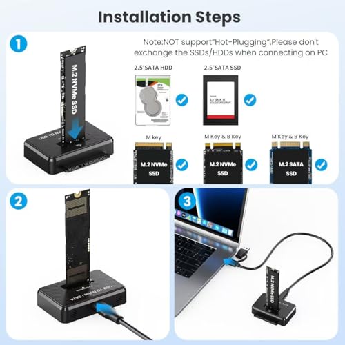 Caja externa para disco duro M.2 NVMe/NGFF y SATA 2.5 pulg. miniatura 3
