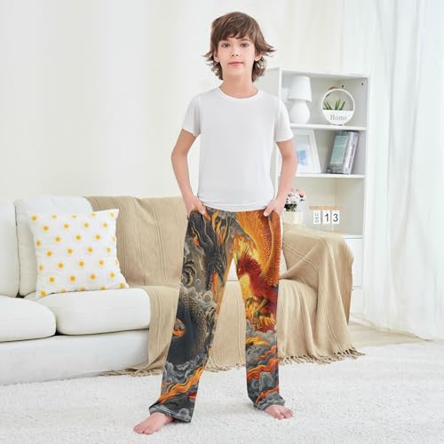 Pajama Pants Dragon Phoenix Delicate Pattern Long Sleep Pants Lounge Bottoms4