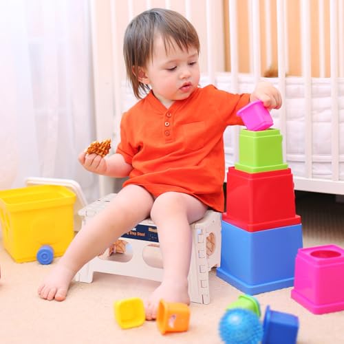 Image of Flottian 9 inch Folding Step Stool for Adults and Kids 15-Inch Extra Wide Stool Holds Up to 300 lbs,Non-Slip Folding Stools with Handle,Compact Plastic Foldable Step Stool for Bathroom,Kitchen,ect,Khaki