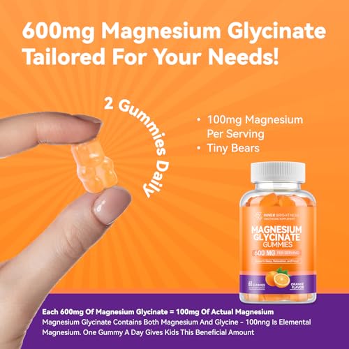 Image of Magnesium Glycinate Gummies 600mg, Non-GMO, Gluten-Free, Magnesium Gummies for Adults & Kids, Sleep, Relaxation & Focus, Orange Flavor, 60 Count