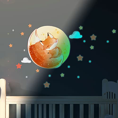 Glow-in-The-Dark Dreamer Fox Sticker, Fluorescent and Bright Sticker, Children's Wall Stickers, Glow in The Dark Sticker