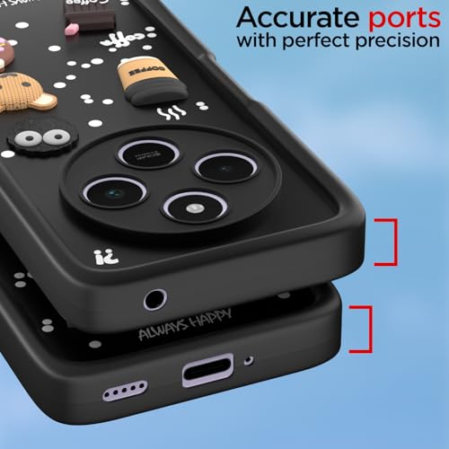 Image of Pikkme Back Cover for Redmi A4 5G / Redmi 14C 5G / Poco C75 5G | Cute Fun Cartoon 3D Bear Silicone Full Body Protection Bumper Cover (Black)