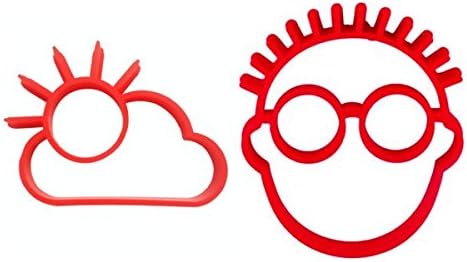 HomeyHouse Kitchen Breakfast Cooking Tools Silicone Fried Egg Mold Shaper, Red Sun Cloud & Smile Face Shaped Egg Ring, Set of 2