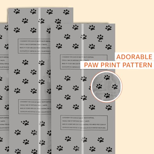 Image of Amazon Basics Pet Poop Bags with Fun Paw Print Design | Strong, Leak-Proof | Easy to Use | Unscented | Grey | 300 Count (30 Bags x 10 Rolls)