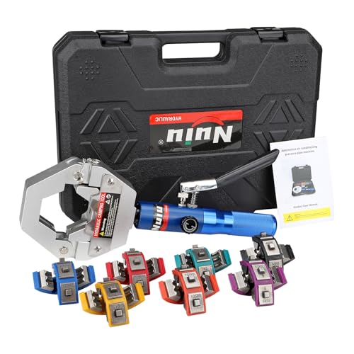 Nuiu FS-7842A Hydraulic Hose Crimper Kit - 8T Handheld Crimping Tool w/Quick-Lock Dies, 7 Molds for Auto A/C, HVAC & Industrial Piping (3/8