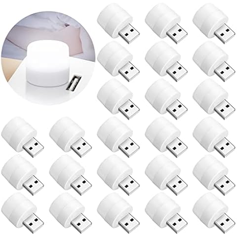 Perthlin 24 Pcs USB Night Light Mini Lights Compact Lamp Small Round White Nightlight Portable LED Atmosphere Plug in for Kids Bedroom Hallway Kitchen Nursery Dorm Cover