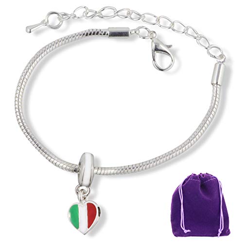 Italy Flag Italian Bracelet for Men and Women - HypoAllergenic Stainless Steel Snake Chain With Italy Charm - Great Italian Gifts