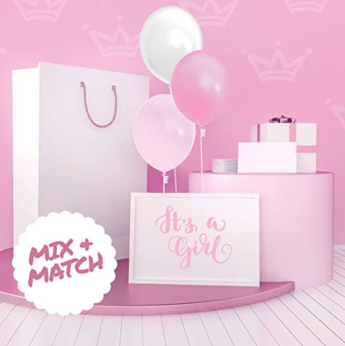 Prextex 75 Party Balloons 12 Inch Pink, Baby Pink And White Balloons With Ribbon For Pink White Color Theme Party Decoration, Girl Baby Shower, Bachelorette, Birthday Parties Supplies, Helium Quality #TOP1