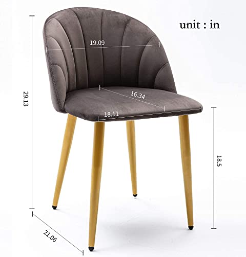 Image of Virabit Velvet Dining Chairs Set of 2, Mid Century Modern Accent Chairs, with Upholstered Metal Legs, for Makeup /Living Room, Gray