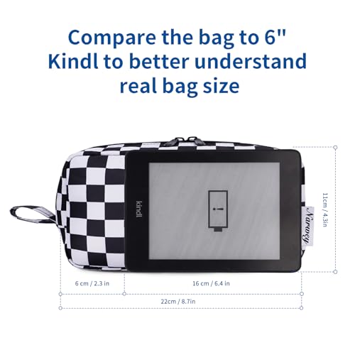 Image of Narwey Checkered Makeup Bag, Travel Cosmetic Bag Organizer, Toiletry Bag Make Up Bags with Organized Pockets for Women (Black Checkerboard, Large)