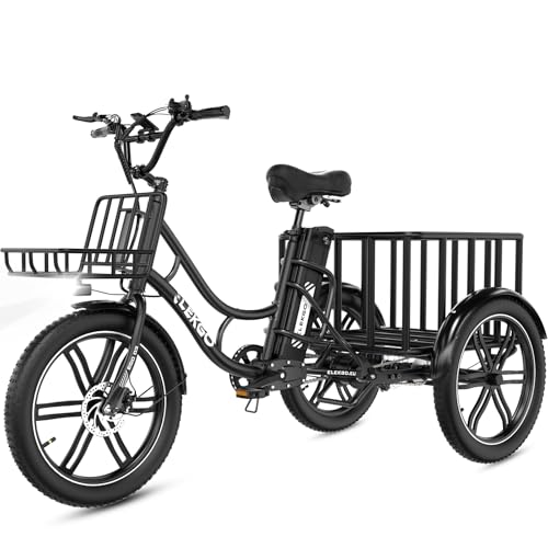 ELEKGO 20 Zoll E Bike Dreirad, 48V 18AH abnehmbare Batterie, NFC-Entriegelung, Vorwärts- und Rückwärtsgang, mit Fettreifen, Scheinwerfer, Lastenfahrrad, Tragfähigkeit 200 kg