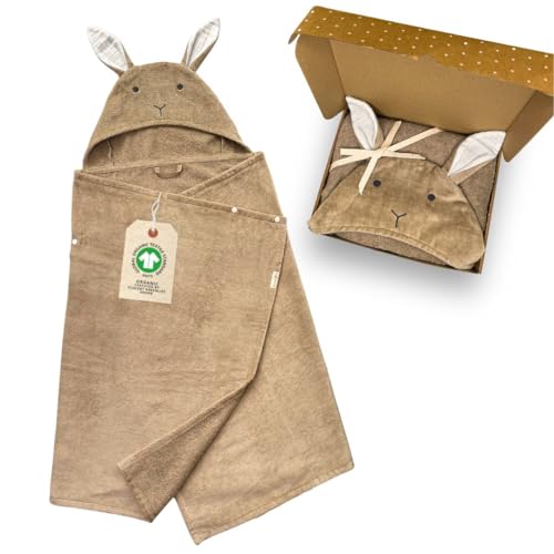 DIKOS Poncho de baño bebé y niños 70x140 cm Toalla con Capucha Conejito niña niño algodón orgánico Rizo Velour Suave Absorbente Regalo Nacimiento Baby Shower Canastilla Toalla Infantil tierna