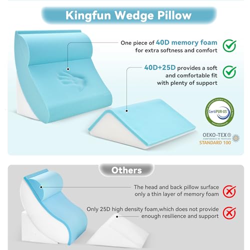 Kingfun 4pcs Orthopedic Bed Wedge Pillow Set for Post Surgery, Memory Foam for Sleeping, Adjustable Leg, Back and Arm Support, Sitting Up and Rest Pillow with Travel Bag