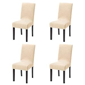 HYDONG Eetkamerstoelhoezen Stretch Stoelhoezen Parsons Stoel Slipcover Stoelhoezen voor Eetkamer Set van 4, Beige