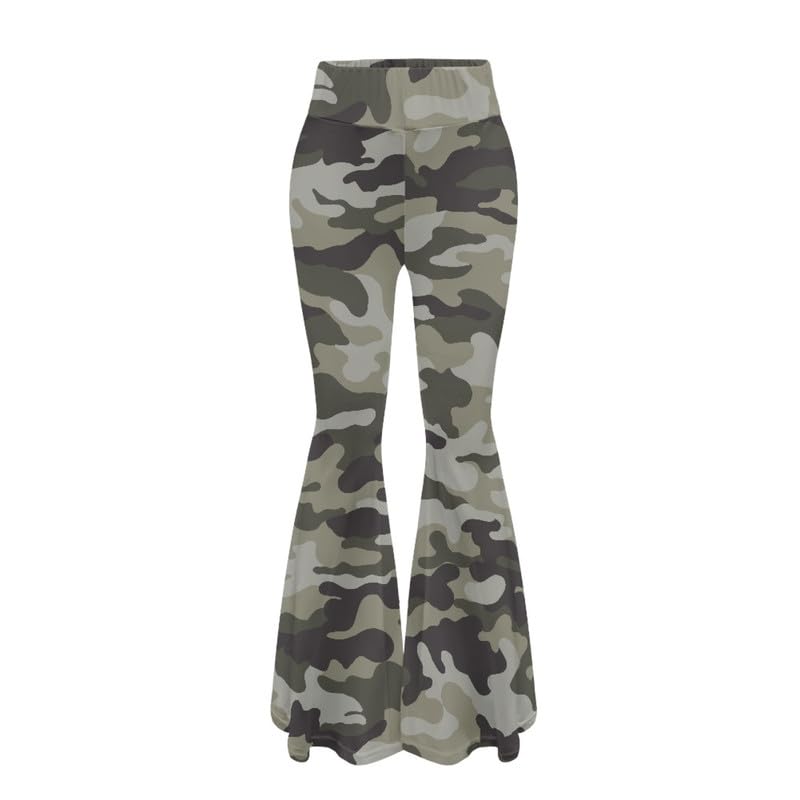 Irisjudy Gray Camouflage Women's Bootcut Yoga Pants Abstract Camo Print Flare Leggings Fashion Casual Tights High Waisted Bootleg Pants Petite/Regular/Long